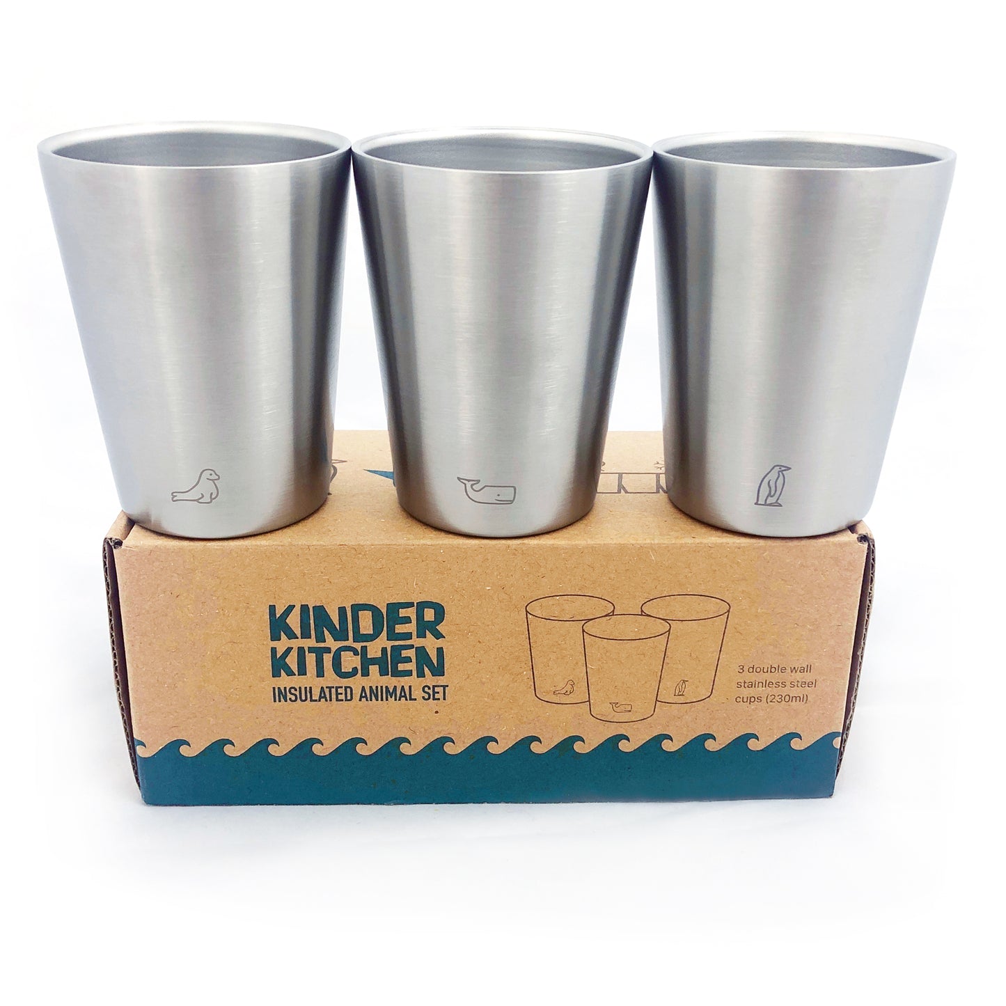 ‘Meerestiere’ Doppelwandige Edelstahl Becher (200ml/x3)